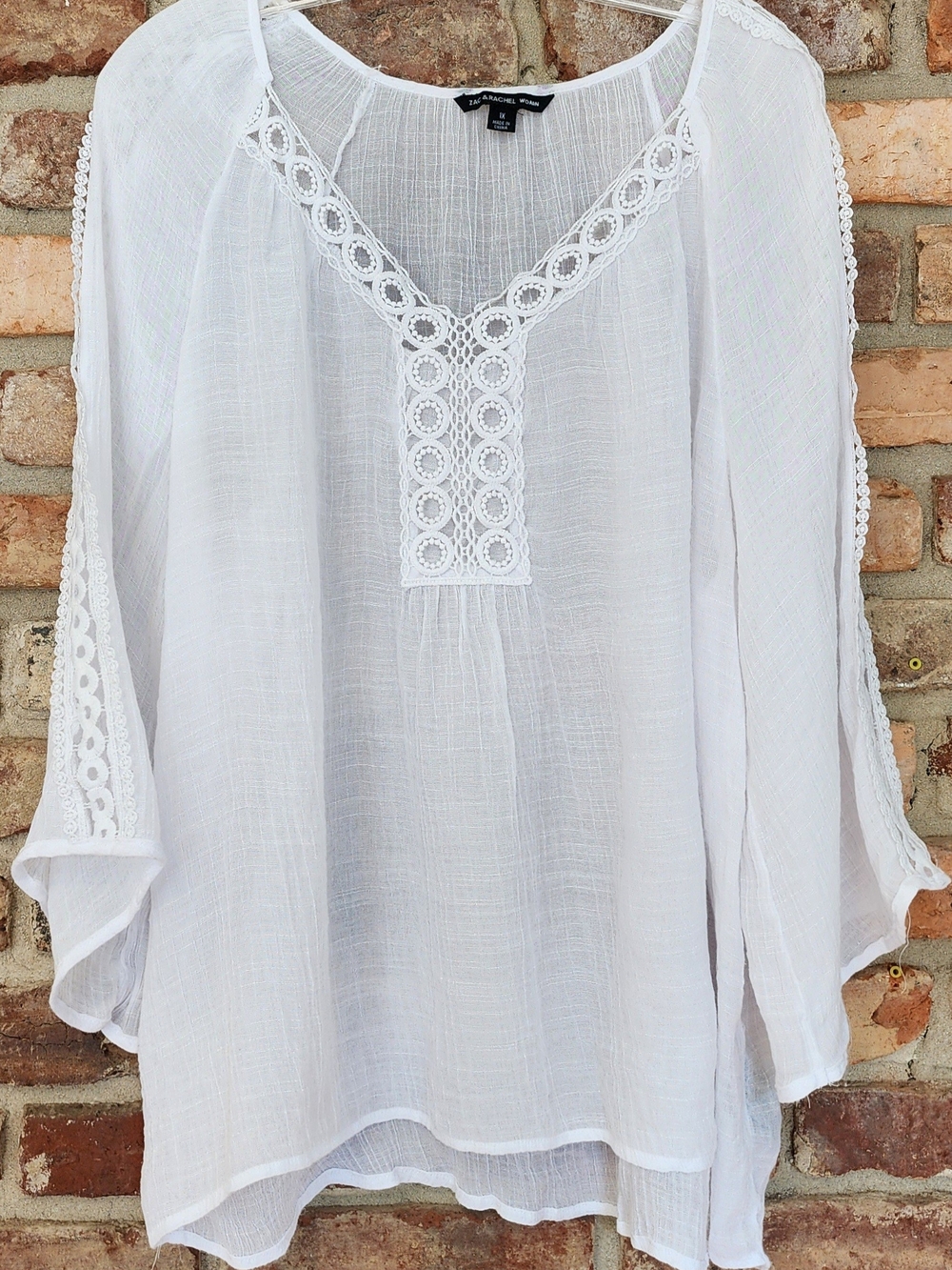 Zac & Rachel White Crochet-Trim Gauze Peasant Blouse